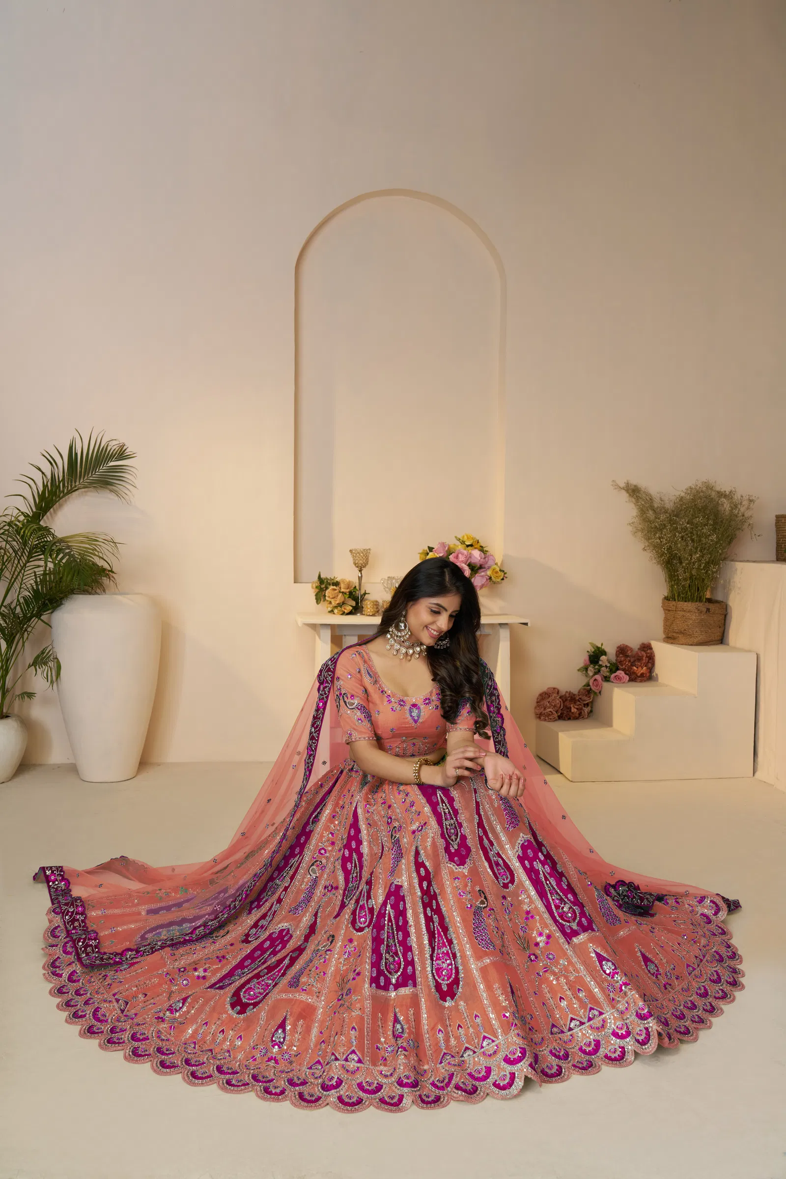 Kf-484-Orange Banarasi Silk Embroidered Lehenga Choli Suppliers In India